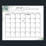 Rose Gold Leaves Succulent Guess Due Date Calendar Poster<br><div class="desc">Succulents baby shower game poster - Guess The Arrival Date Of Baby. Please change days accordingly with the month you need.</div>