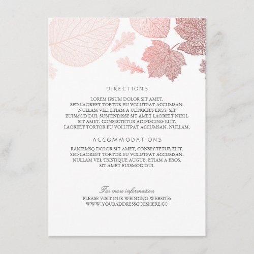 Rose Gold Leaves White Wedding Details Enclosure Card