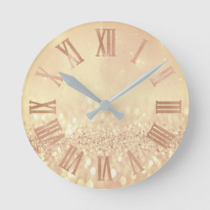 Rose Gold Lemon Glitter Minimal Metal Roman Numer Round Clock
