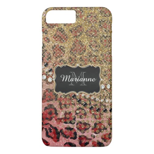 Rose Gold Leopard Animal Print Glitter Look Jewel iPhone 8 Plus7 Plus Case