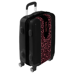 Rose Gold Leopard Animal Print Monogram Luggage