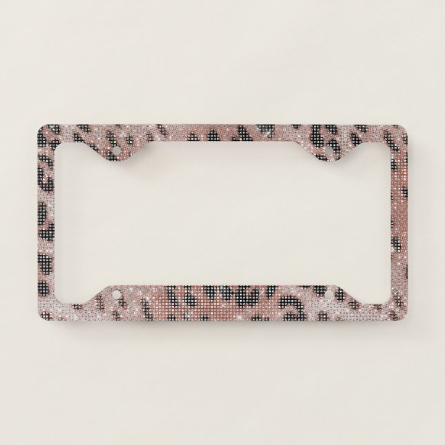 Rose Gold Leopard Animal Print Sparkle License Plate Frame (Front)