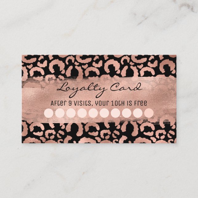 Rose Gold Leopard Brush Stroke Foil Loyalty Business Card (Front)