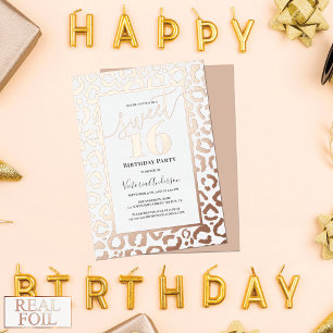 Rose Gold Leopard Cheetah Animal Print Sweet 16 Foil Invitation