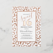 Rose Gold Leopard Cheetah Print Photo Sweet 16 Foil Invitation (Standing Front)