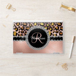 Rose Gold Leopard Diamond Personalized Monogram HP Laptop Skin