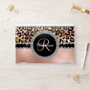 Rose Gold Leopard Diamond Personalized Monogram HP Laptop Skin