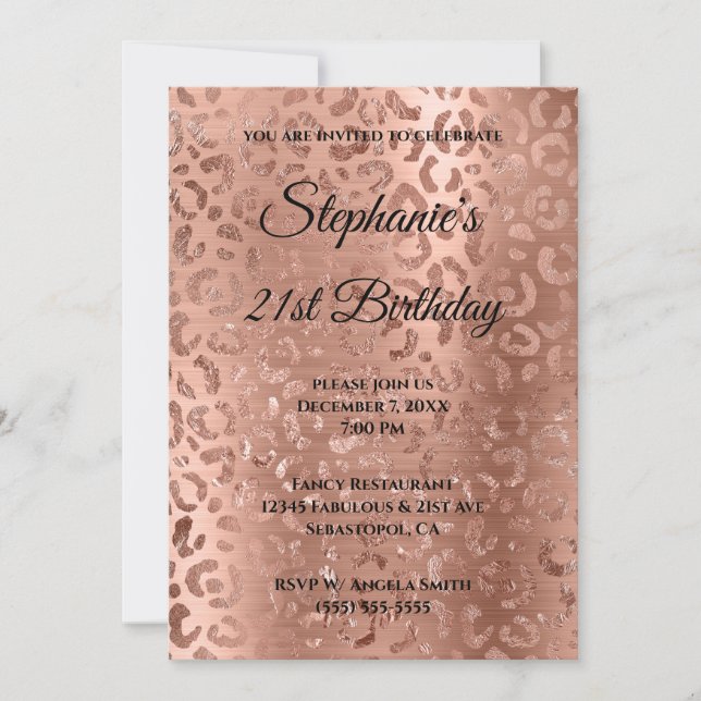 Rose Gold Leopard Glam Foil 21st Birthday Invitation (Front)