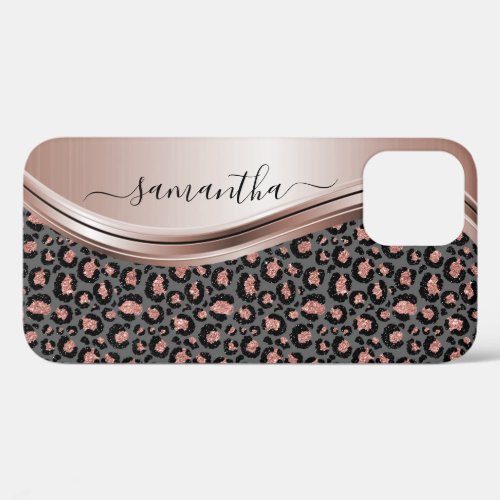 Rose Gold Leopard  Handwritten Name Metal iPhone 12 Pro Case