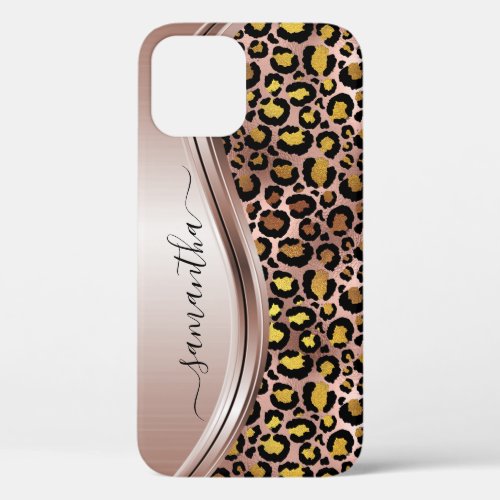 Rose Gold Leopard  Handwritten Name Metal iPhone 12 Pro Case