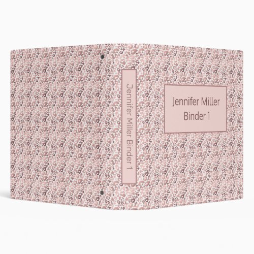 Rose Gold Leopard Pattern with Custom Name 3 Ring Binder