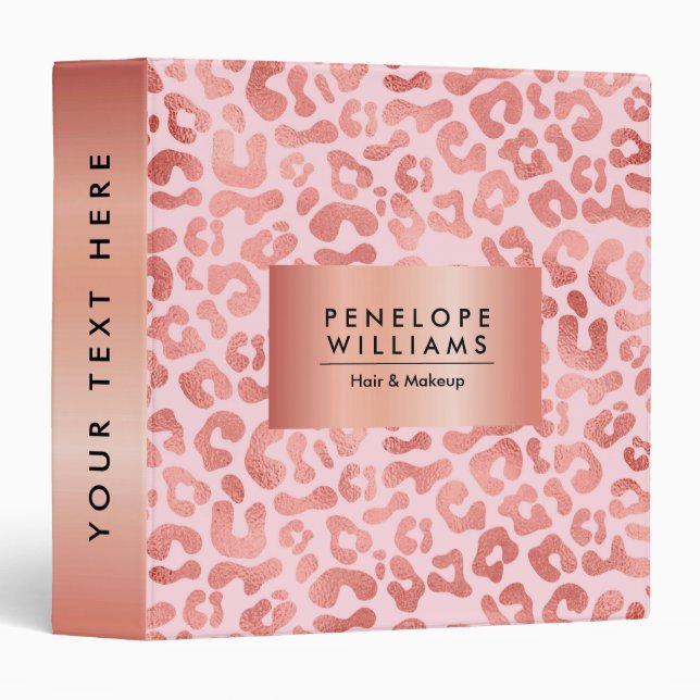 Rose Gold Leopard Print 3 Ring Binder (Front/Spine)