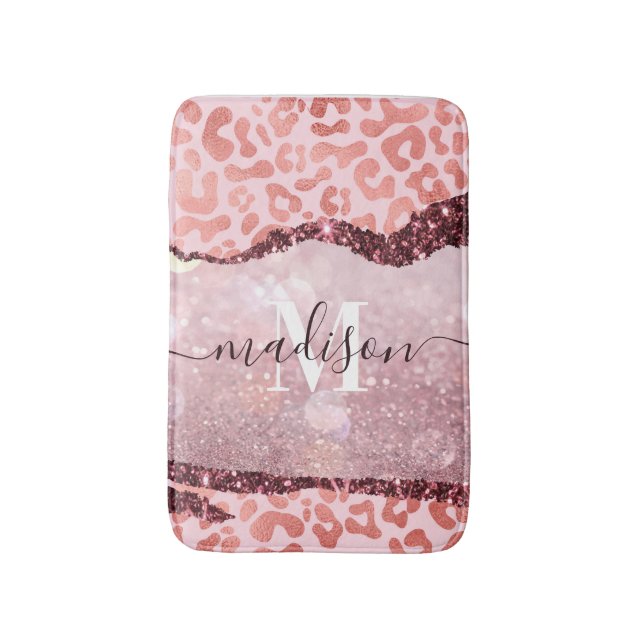 Rose Gold Leopard Print Bath Mat (Front Vertical)