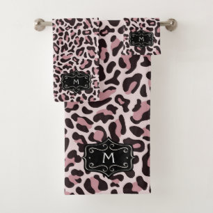 Rose Gold Leopard Print Monogram Luxury Towel Set
