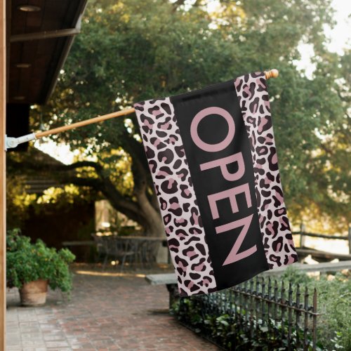 Rose Gold Leopard Print Open Sign for Shop Flag