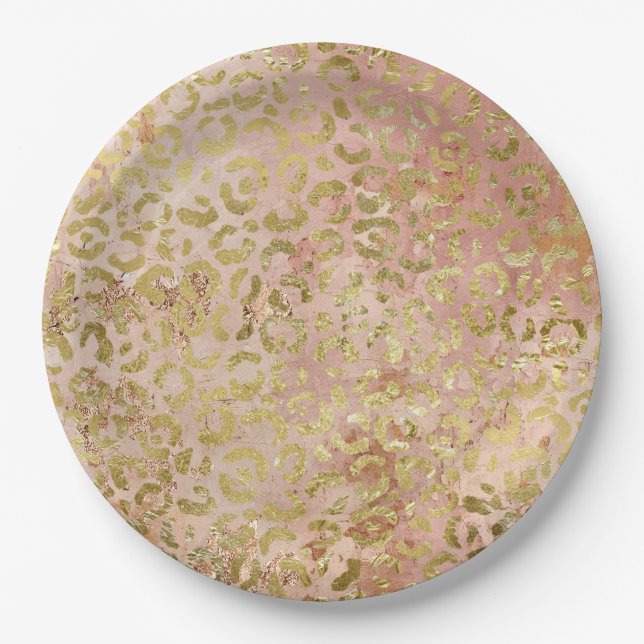 Rose Gold Leopard Print Paper Plates (Front)