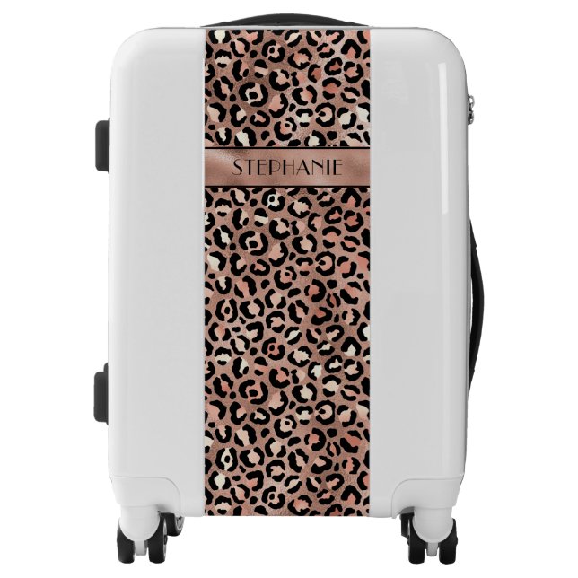 Rose Gold Leopard Print Personalized Luggage (Front)