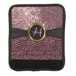 Rose Gold Leopard Skin and Glitter - Monogram Luggage Handle Wrap