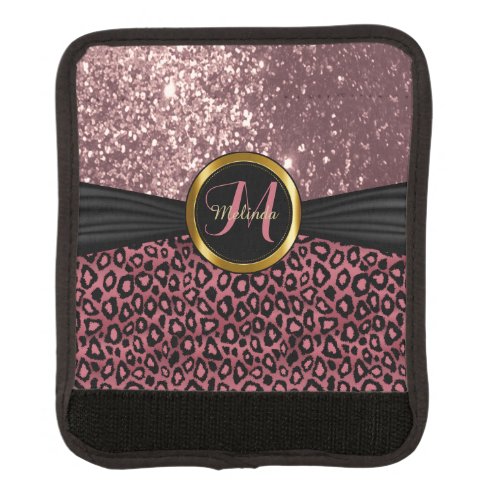 Rose Gold Leopard Skin and Glitter _ Monogram Luggage Handle Wrap