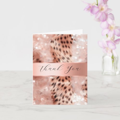 Rose Gold Leopard Wedding Thank You Card