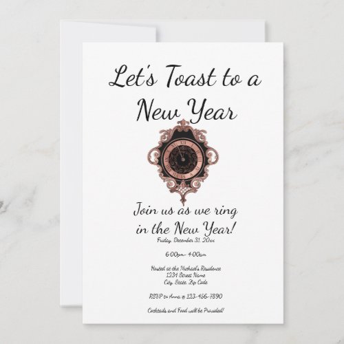 Rose Gold Lets Toast New Year Party Invitation