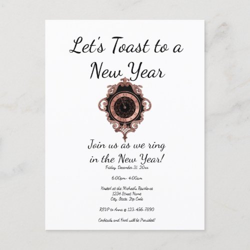 Rose Gold Lets Toast New Year Party Invitation Postcard