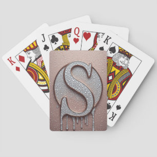 Rose Gold Letter S Monogram With Crystal Droplets Poker Cards
