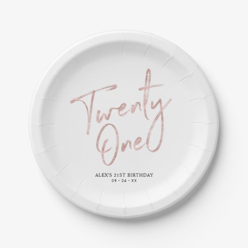 Rose Gold Lettering Twenty one 21st Birthday Party Paper Plates