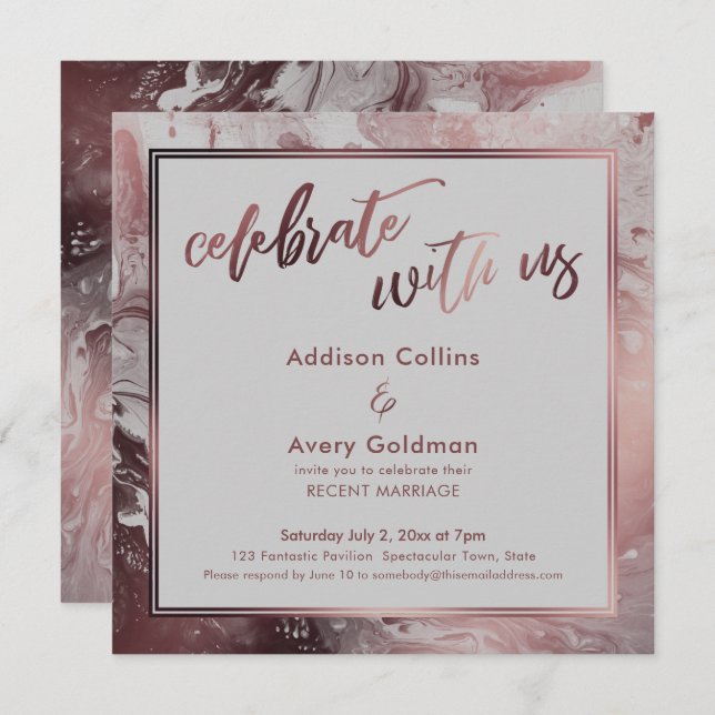 Rose Gold & Light Gray Marble Celebrate with Us Invitation (Front/Back)