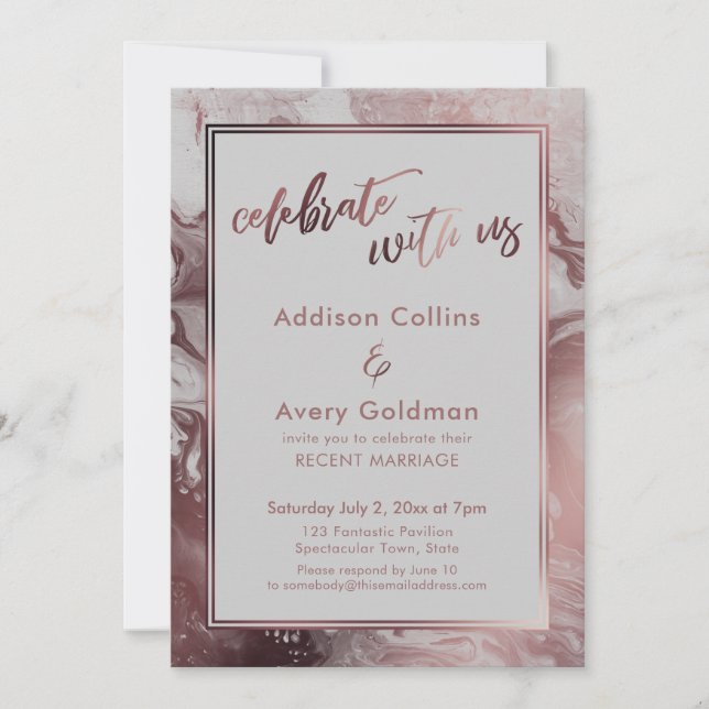 Rose Gold & Light Gray Marble Celebrate with Us Invitation (Front)