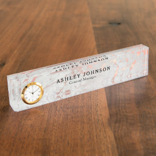 Rose Gold & Light Gray Marble Custom Desk Name Plate