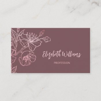 Rose Gold Line Art Floral Dusty Rose | Qr Code  Business Card by NinaBaydur at Zazzle
