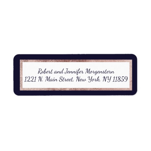 Rose Gold Lined Navy Blue and White Address Labels