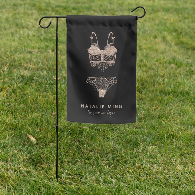 Rose Gold Lingerie Boutique Logo Garden Flag (In SItu)