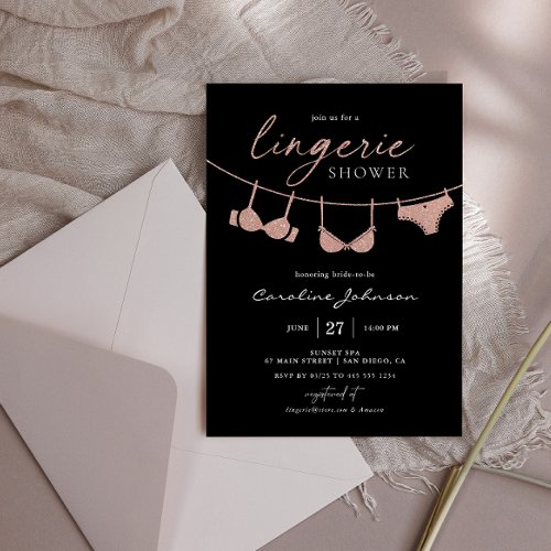 Rose Gold Lingerie Bridal Shower Calligraphy  Invitation