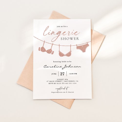 Rose Gold Lingerie Bridal Shower Calligraphy  Invitation