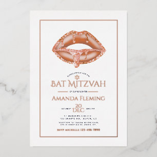 Rose Gold Lips Bat Mitzvah Photo Foil Invitation