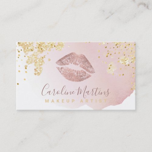 rose gold lips blush watercolor and FAUX glitter Business Card