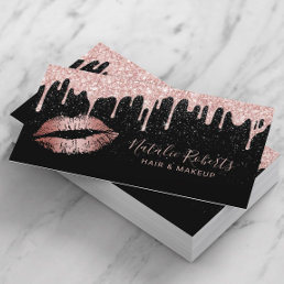 Rose Gold Lips Glam Glitter Drips Beauty Salon Business Card
