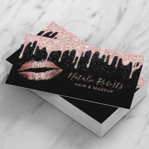 Rose Gold Lips Glam Glitter Drips Beauty Salon Business Card
