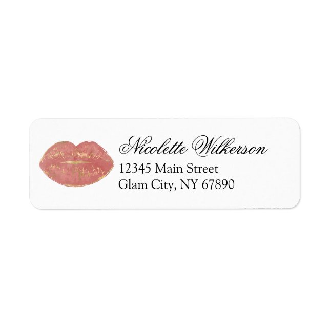 Rose Gold Lips Glam Makeup Beauty Cosmetic Address Label (Front)