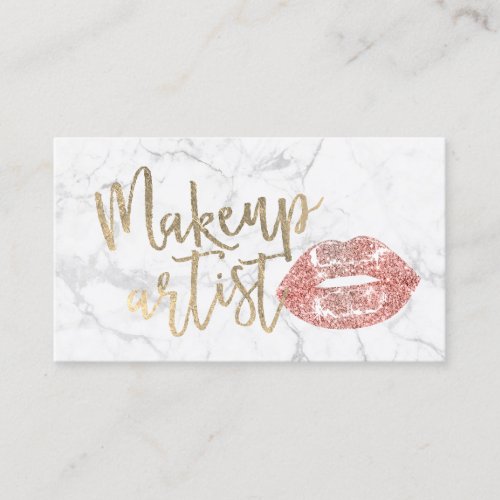 Rose Gold Lips Gold Script Makeup Artist Marble Business Card