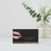 Rose Gold Lips Kiss Luxury Black Beauty Salon Business Card (Standing Front)
