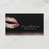 Rose Gold Lips Kiss Luxury Black Beauty Salon Business Card (Front)
