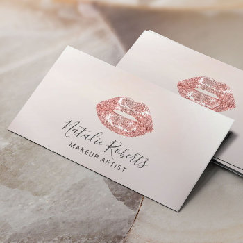 Rose Gold Lips Makeup Artist Beauty Salon Pearl Business Card by cardfactory at Zazzle