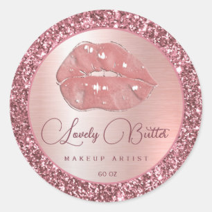 Rose Gold Lips Makeup Artist Circle Boutique Logo Classic Round Sticker