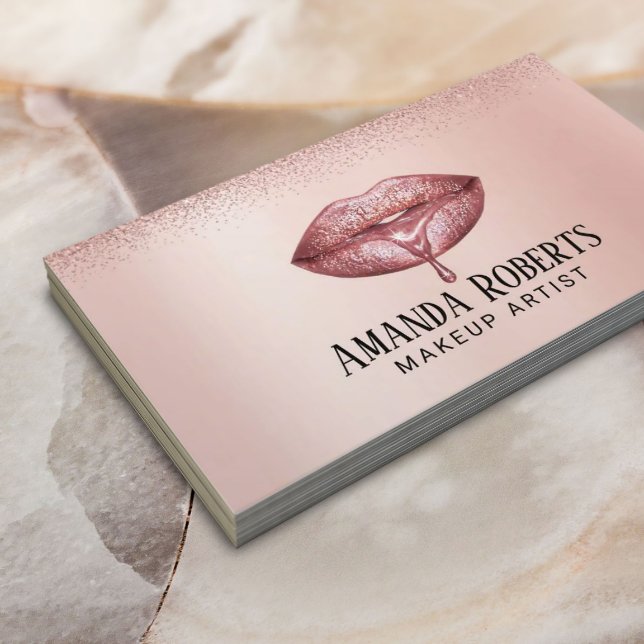 Rose Gold Lips Makeup Artist Modern Beauty Salon Business Card