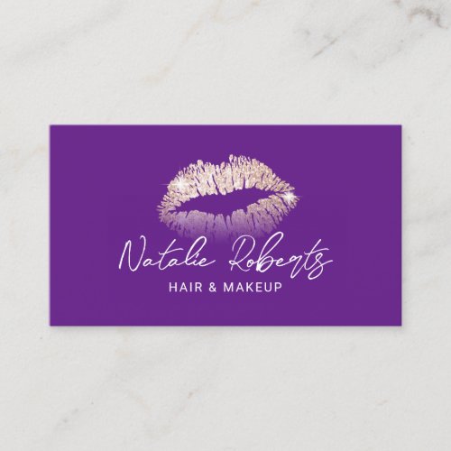 Rose Gold Lips Makeup Artist Purple Beauty Salon Business Card