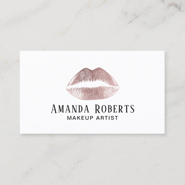 Rose Gold Lips Minimalist Makeup Artist Business Card (Front)