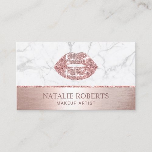 Rose Gold Lips White Marble Makeup Artist Salon Business Card